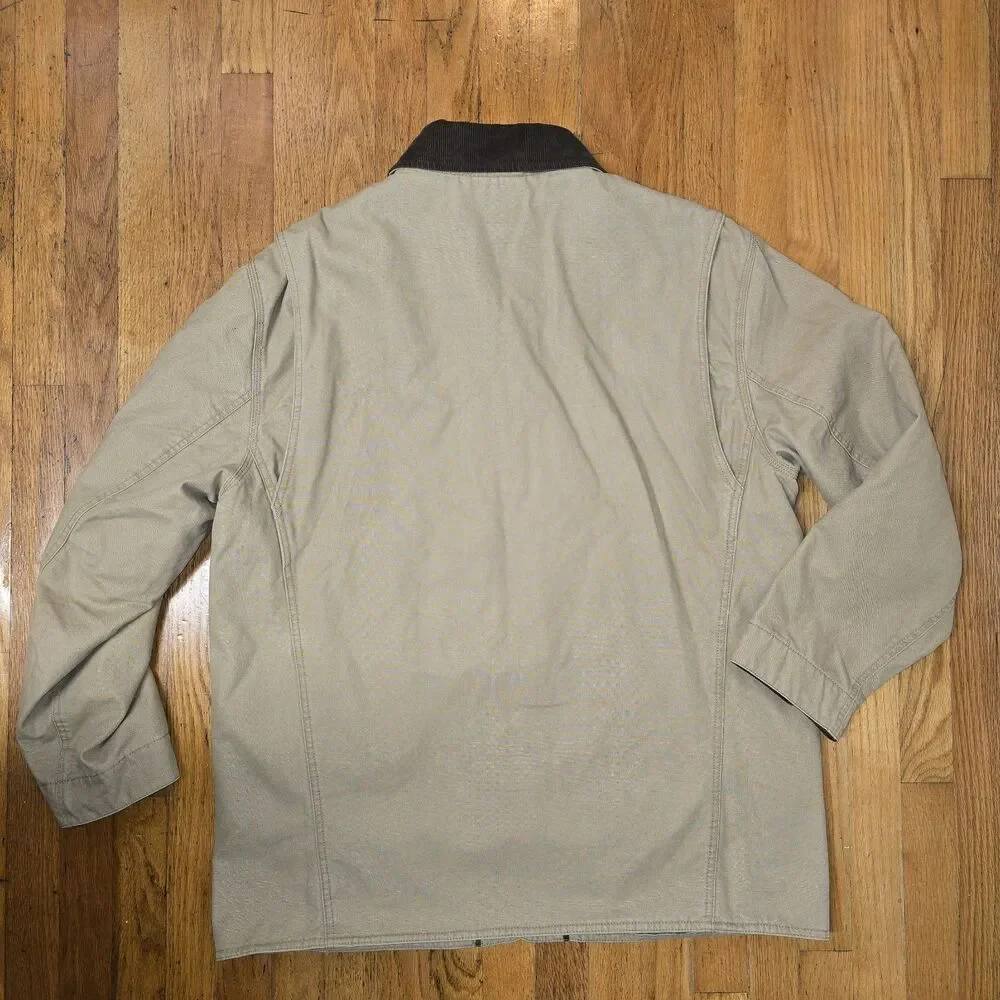 Orvis Jacket Mens Large Khaki Barn Coat Field Canvas Quilted Corduroy Collar XL